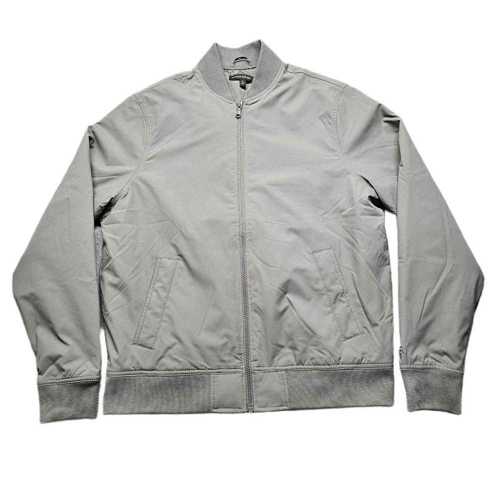 Banana Republic Bomber Jacket Mens Medium Gray Lined‎ Water Resistant Full Zip
